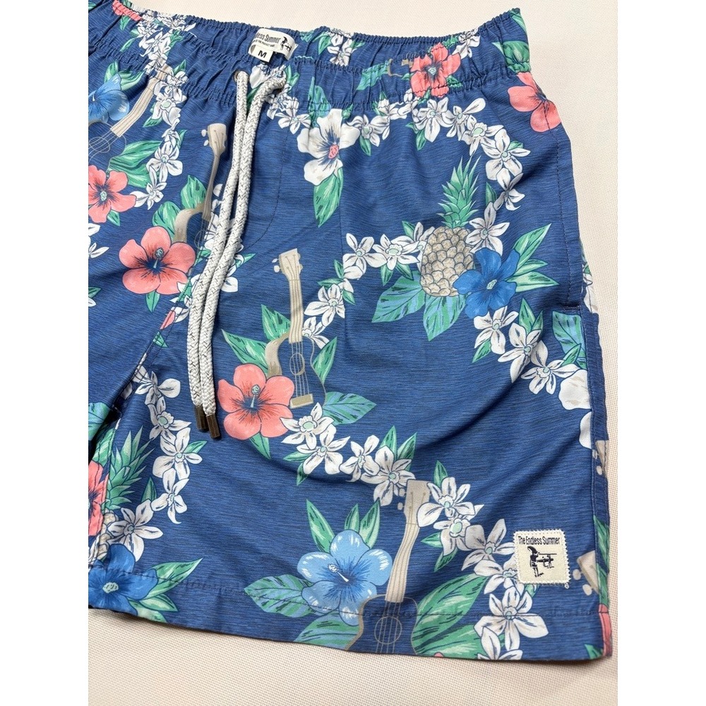 Endless Summer Men's‎ Swim Trunks M Blue Floral Hawaiian Board Shorts